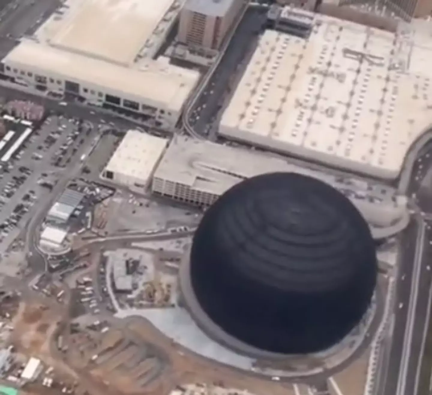 The view of the sphere from above, at night it lights up very brightly.