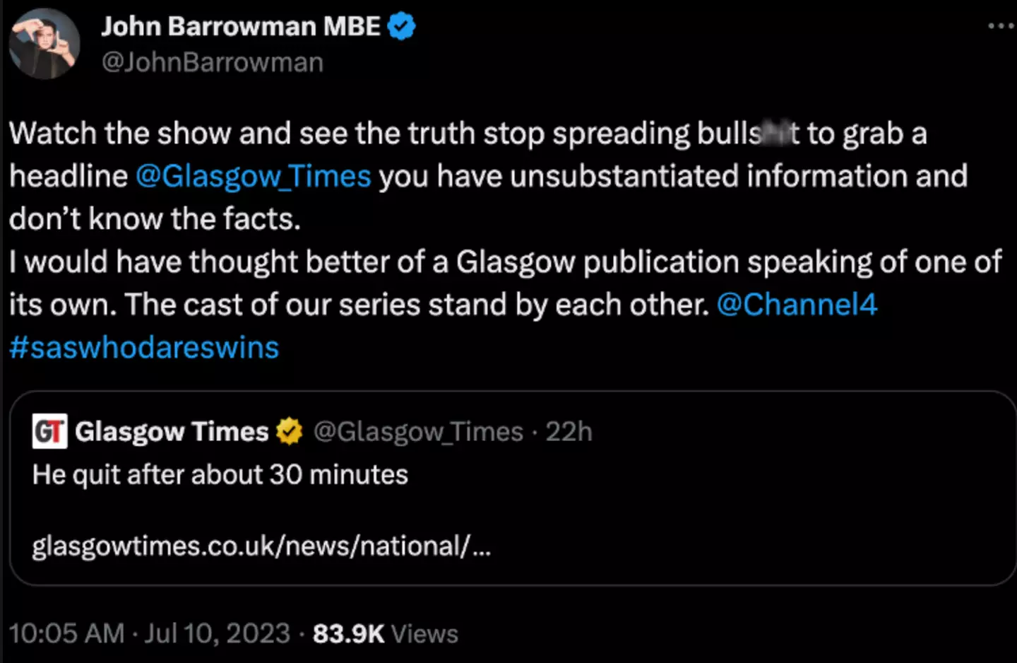 John Barrowman has taken to Twitter to shut down the speculation.