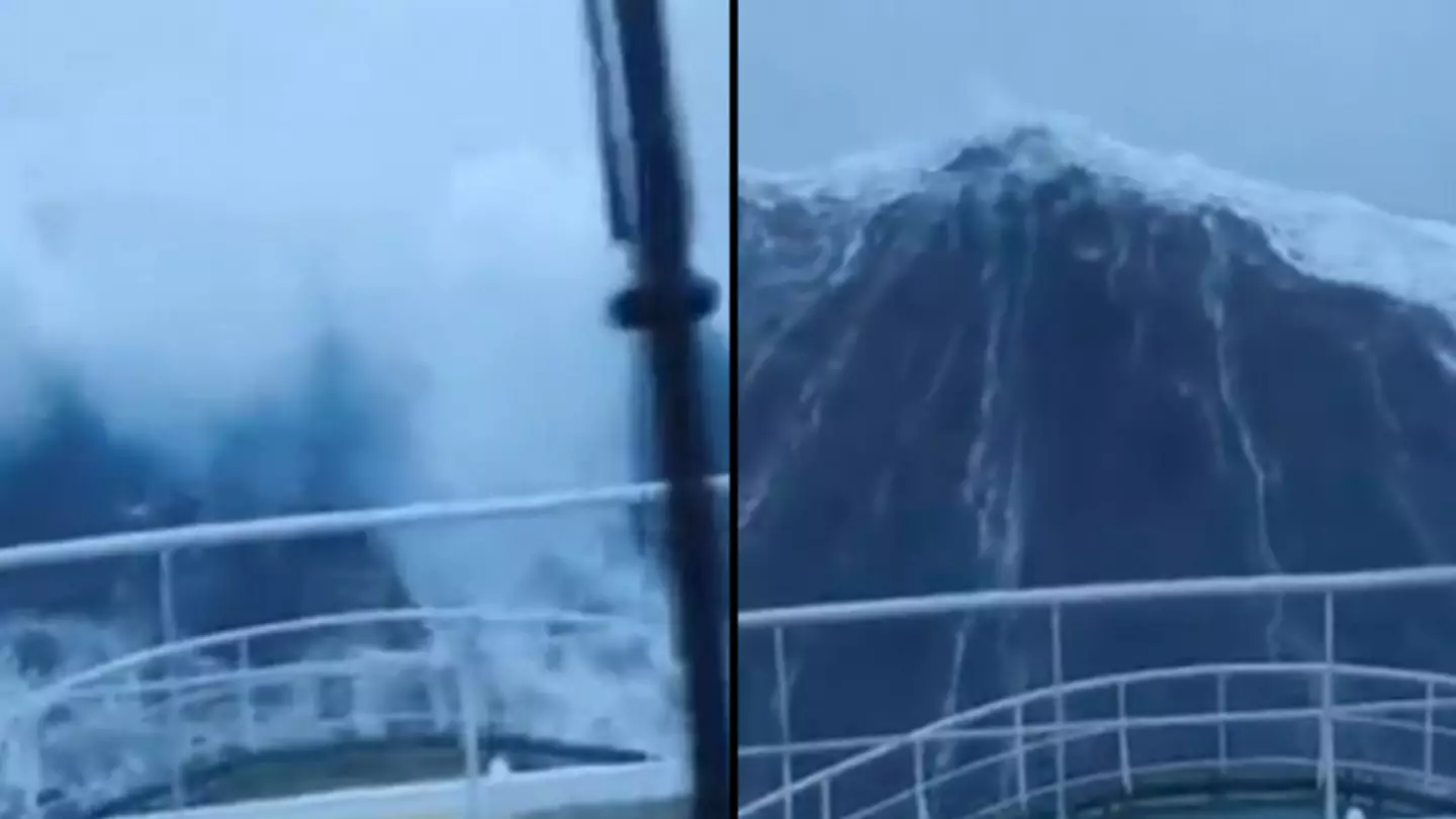 Terrifying moment monster 100-ft wave devours ship at sea