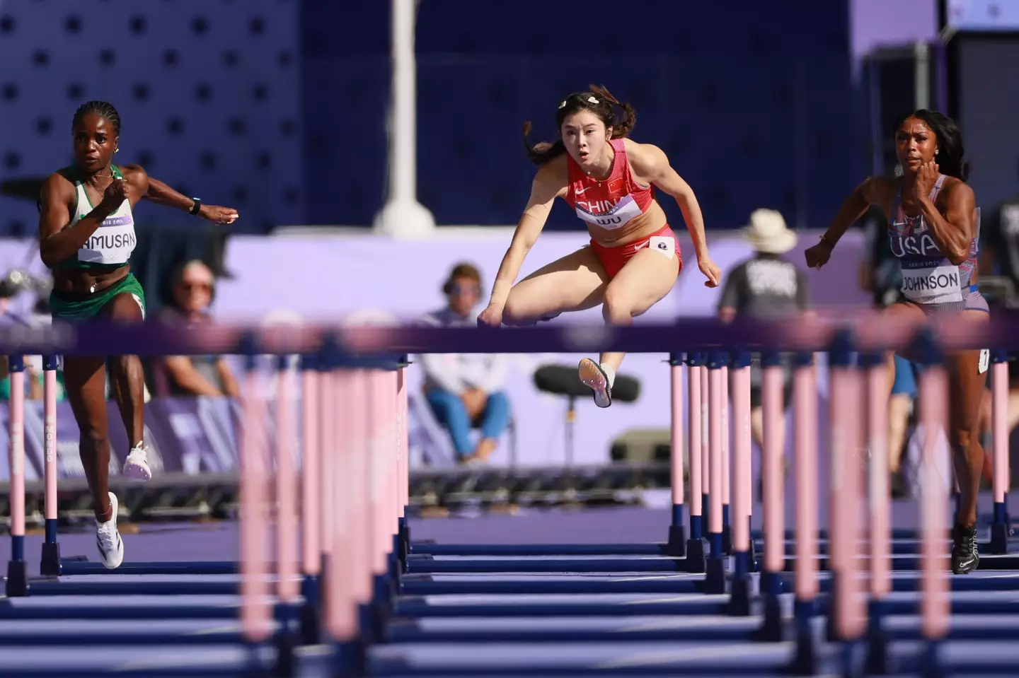 Women travel a short distance in their hurdles event (Richard Heathcote/Getty Images)