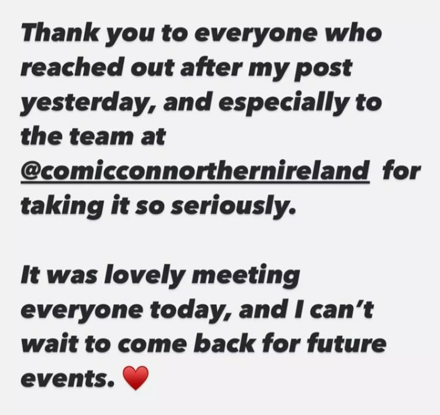 She thanked the team at Comic Con Northern Ireland for taking the matter seriously (Instagram/@valoriecurry)