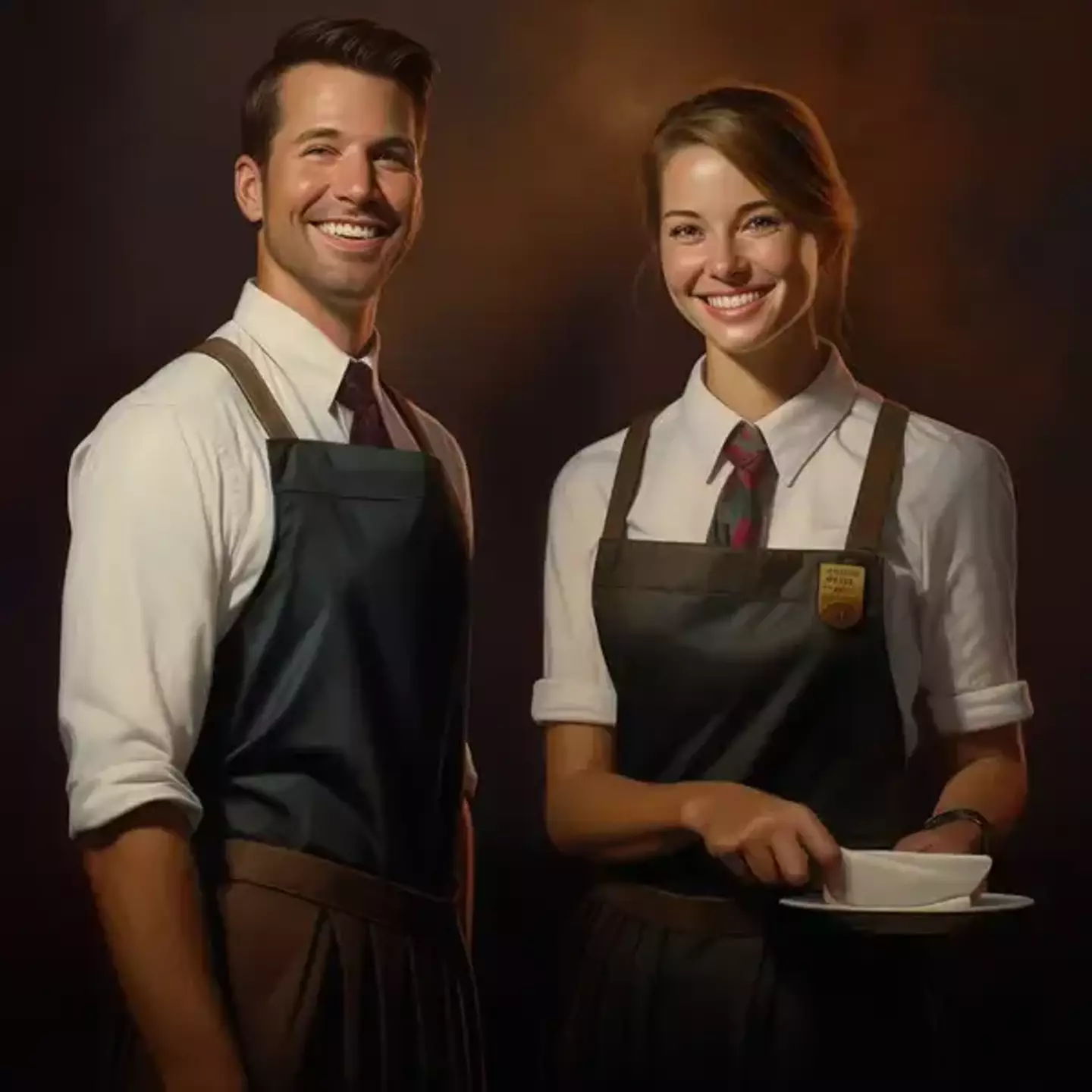 They look much too happy to be waiters. Or perhaps those smiles are just a façade to get tips? (Buzzfeed)
