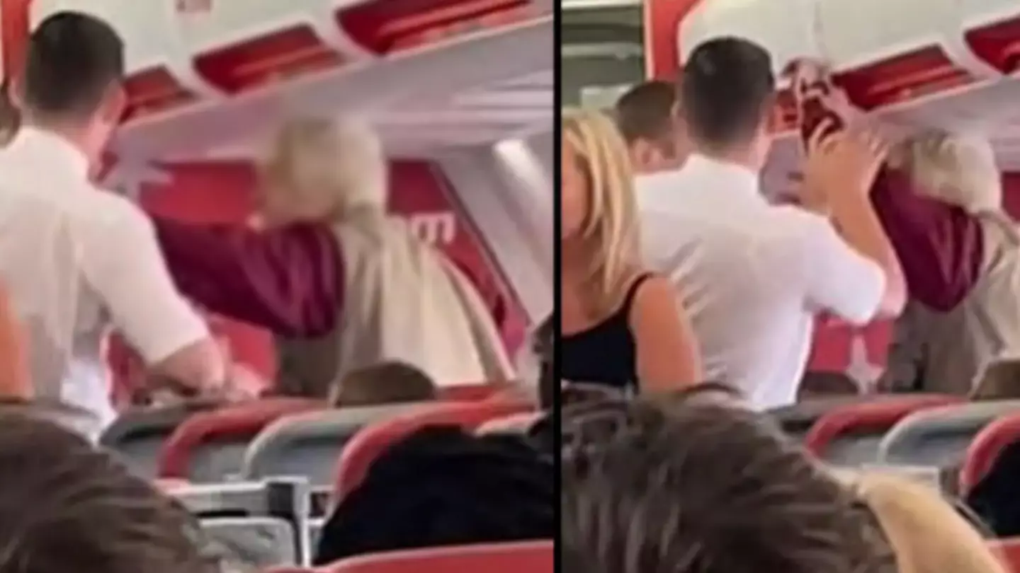 Shocking moment elderly woman who was allegedly denied glass of champagne on flight slaps Jet2 steward