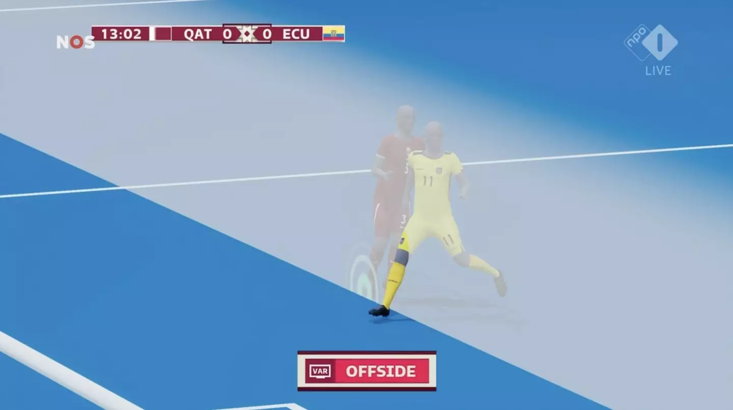 VAR officials say this was the offside they called for Ecuador's first goal.