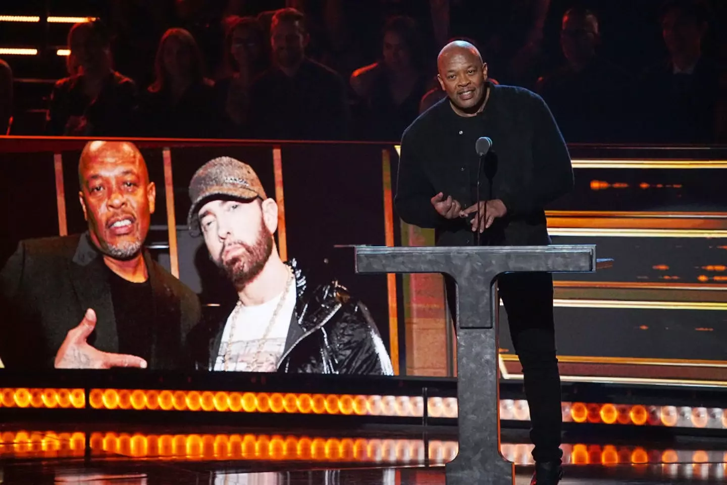 Dr Dre proudly inducted Eminem into the Rock & Roll Hall of Fame in 2022, 24 years after giving him his first deal.