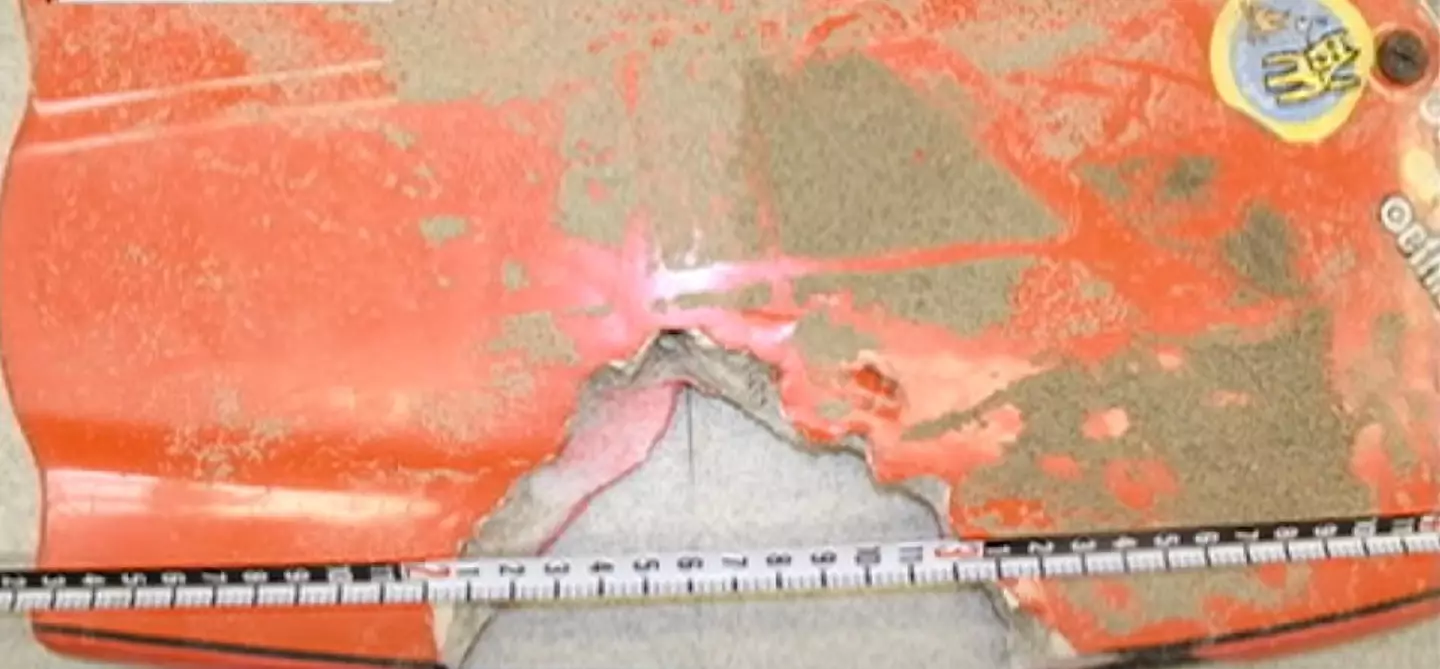 The late 19-year-old's boogie board was recovered by authorities with a huge chunk out of it. (CBS)