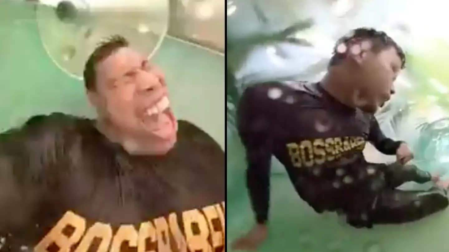 Footage of man getting stuck in a water slide will unlock your biggest fears
