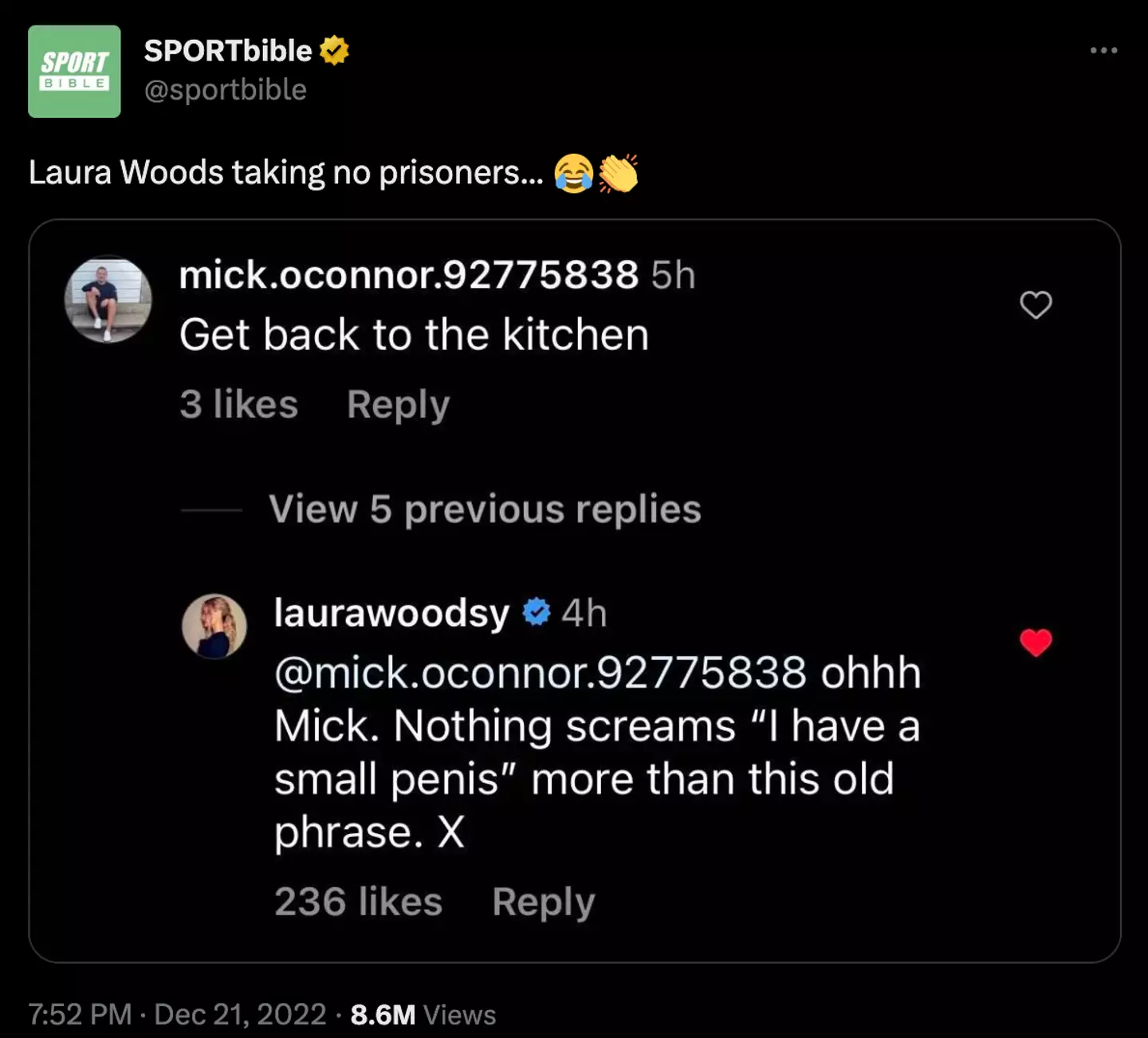 Woods certainly takes no prisoners.