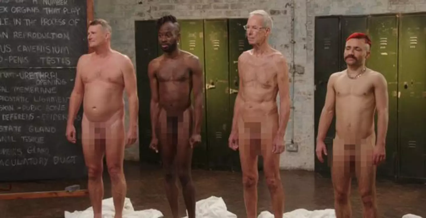 Naked Education features a segment where four men disrobe in front of teenagers to show them what real penises look like.