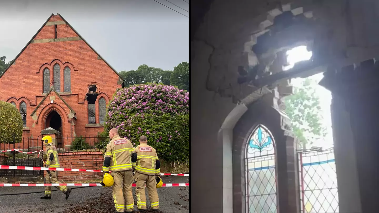 Lightning blows hole in church and knocks cross off