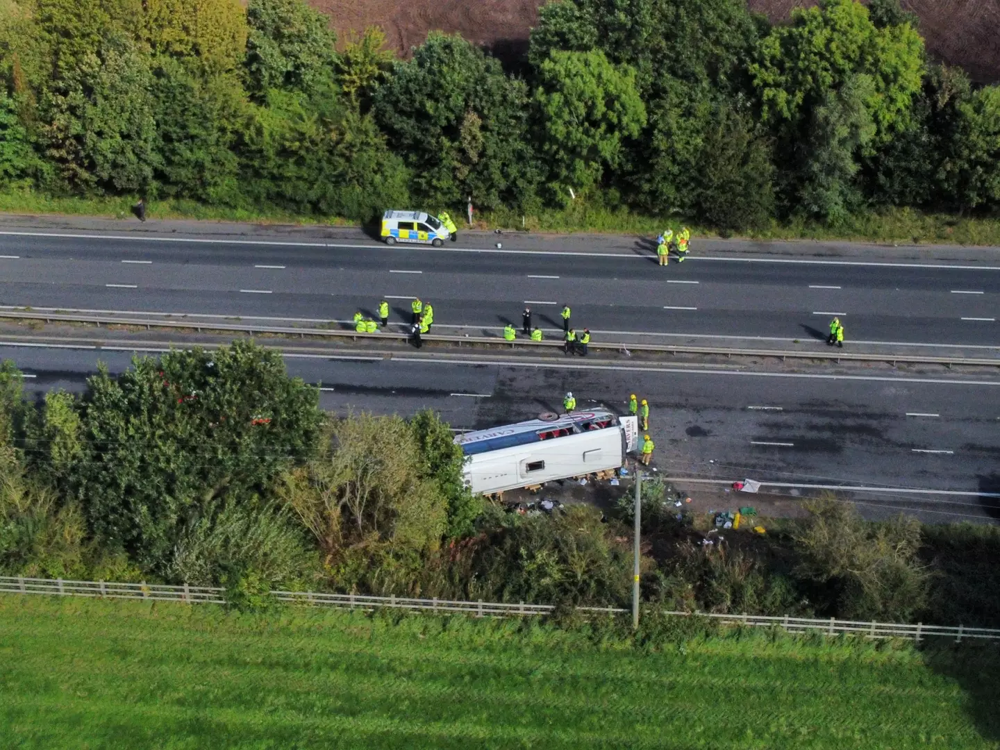 The bus overturned on the M53 on Friday.