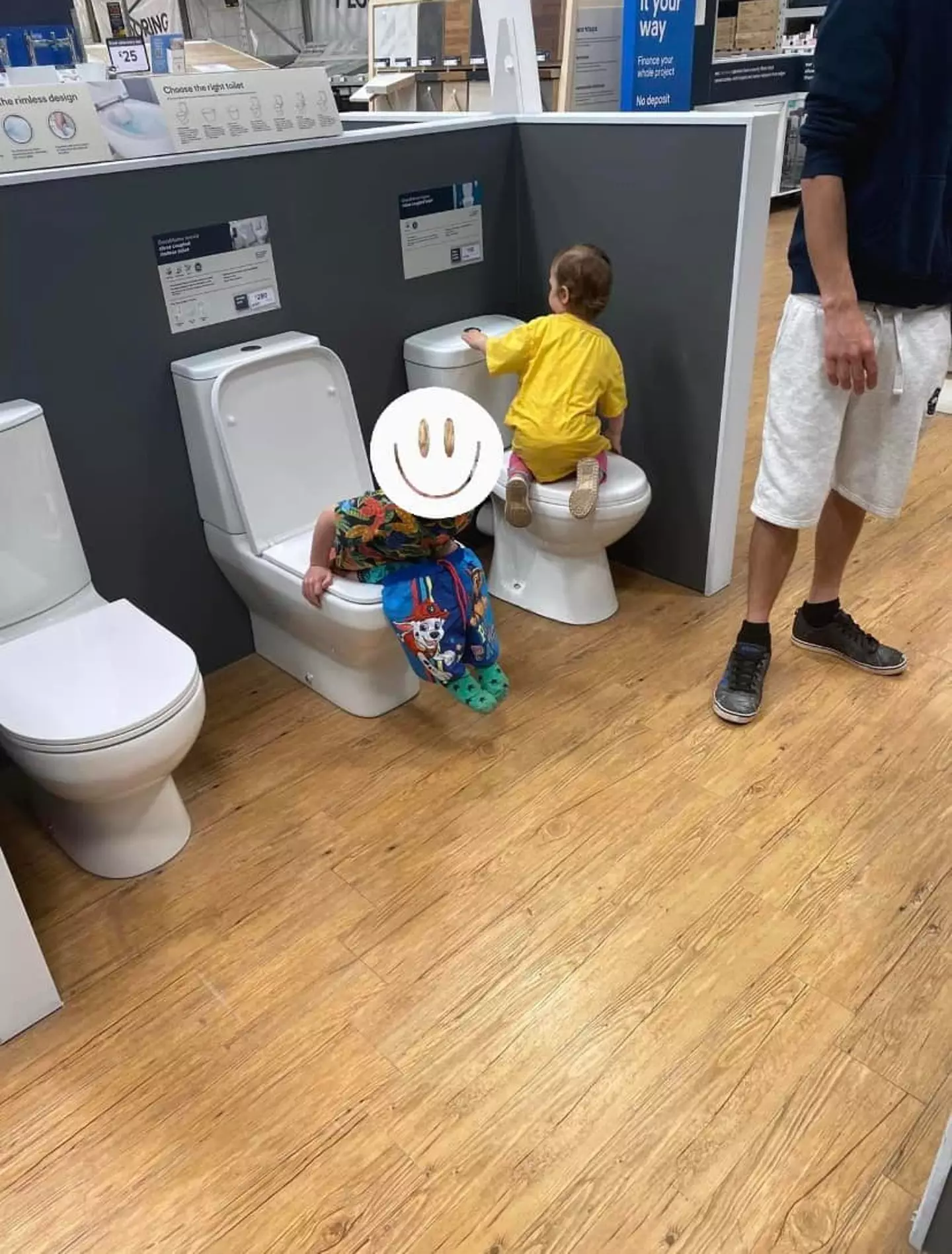 Caroline Akhtar and her partner Azzy's son used a display toilet while their backs were turned.