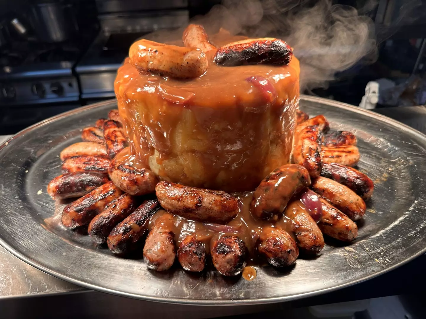 Only one competitor has been able to complete the 'Impossible Bangers and Mash challenge' (Kennedy News and Media)