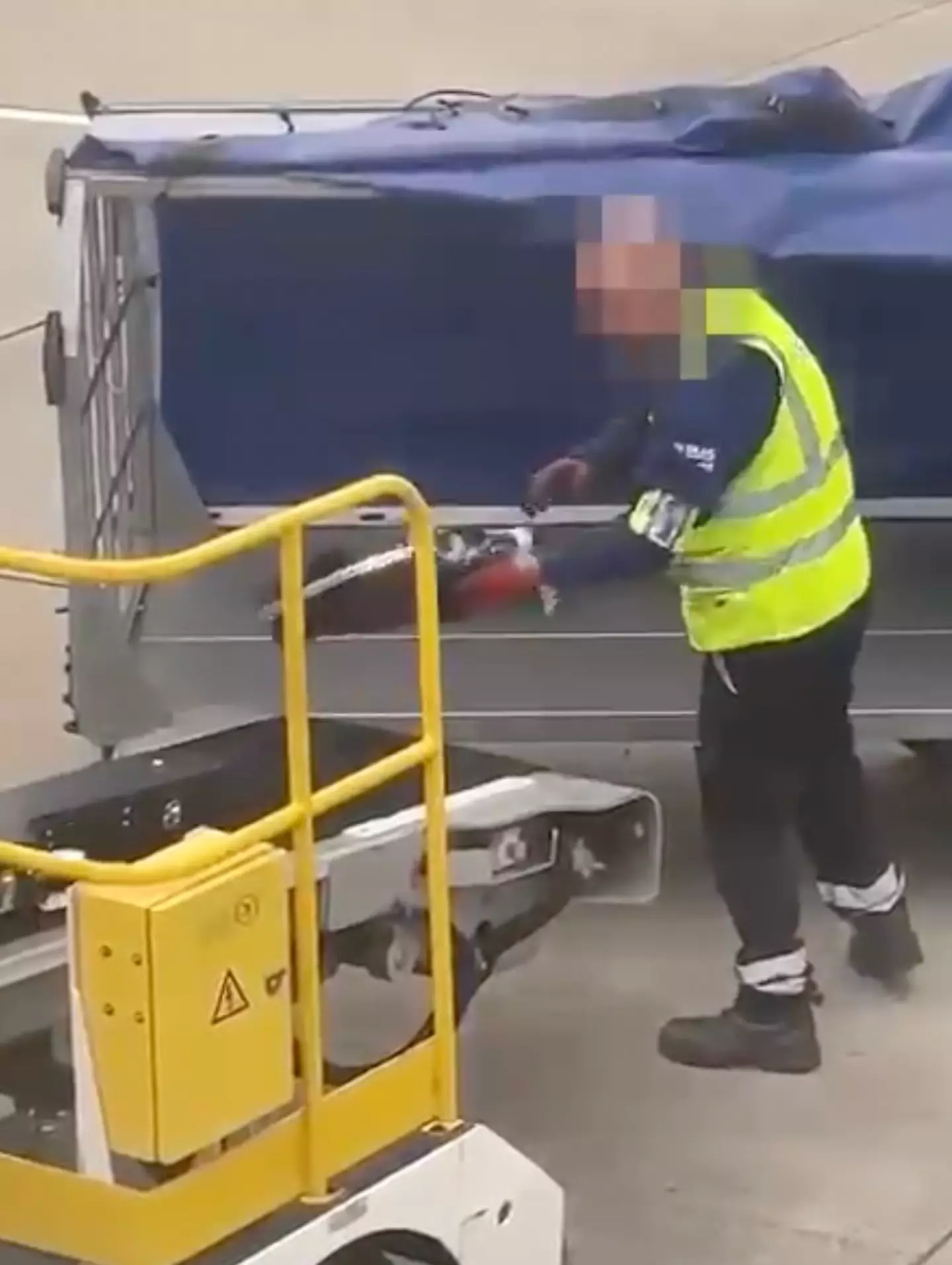 A baggage handler ws spotted throwing instruments onto the conveyor belt.