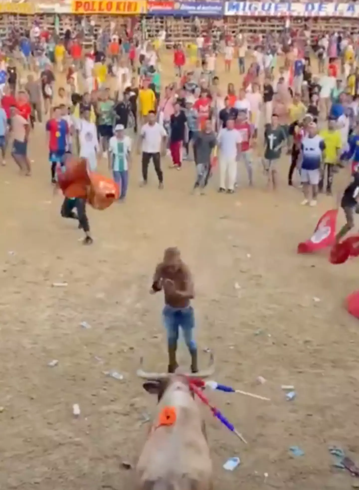 He seemed to try and jump over the bull. (X/ @PlataformaALTO)
