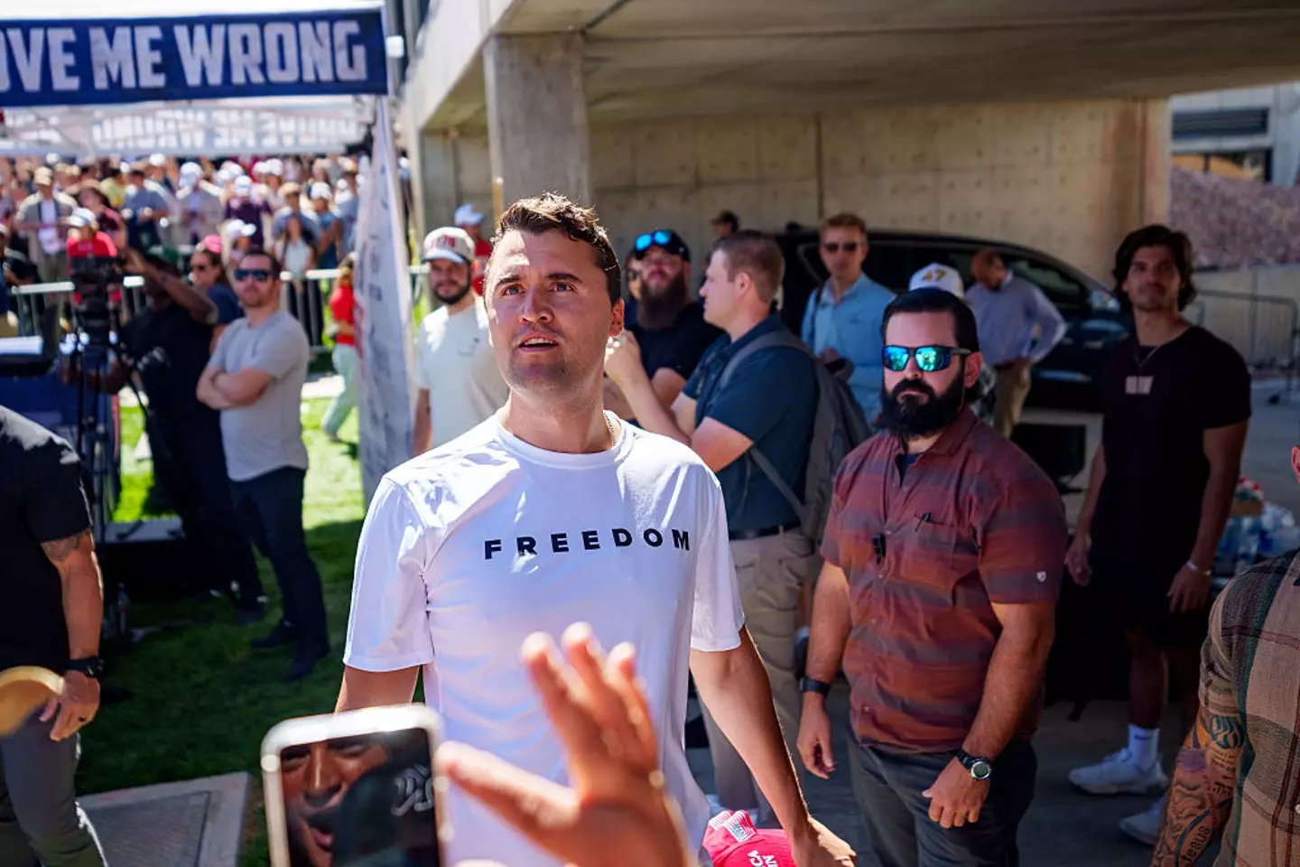 Charlie Kirk was shot dead at a Utah Valley University (UVU) on Wednesday (10 September) (Trent Nelson/The Salt Lake Tribune/Getty Images)