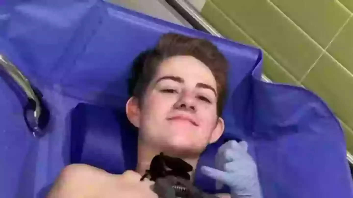 Loren Schauers, who saw his life change forever when he was cut in half by a forklift, shared a photo of the accident scene (Facebook/Sabia & Loren Real Account)