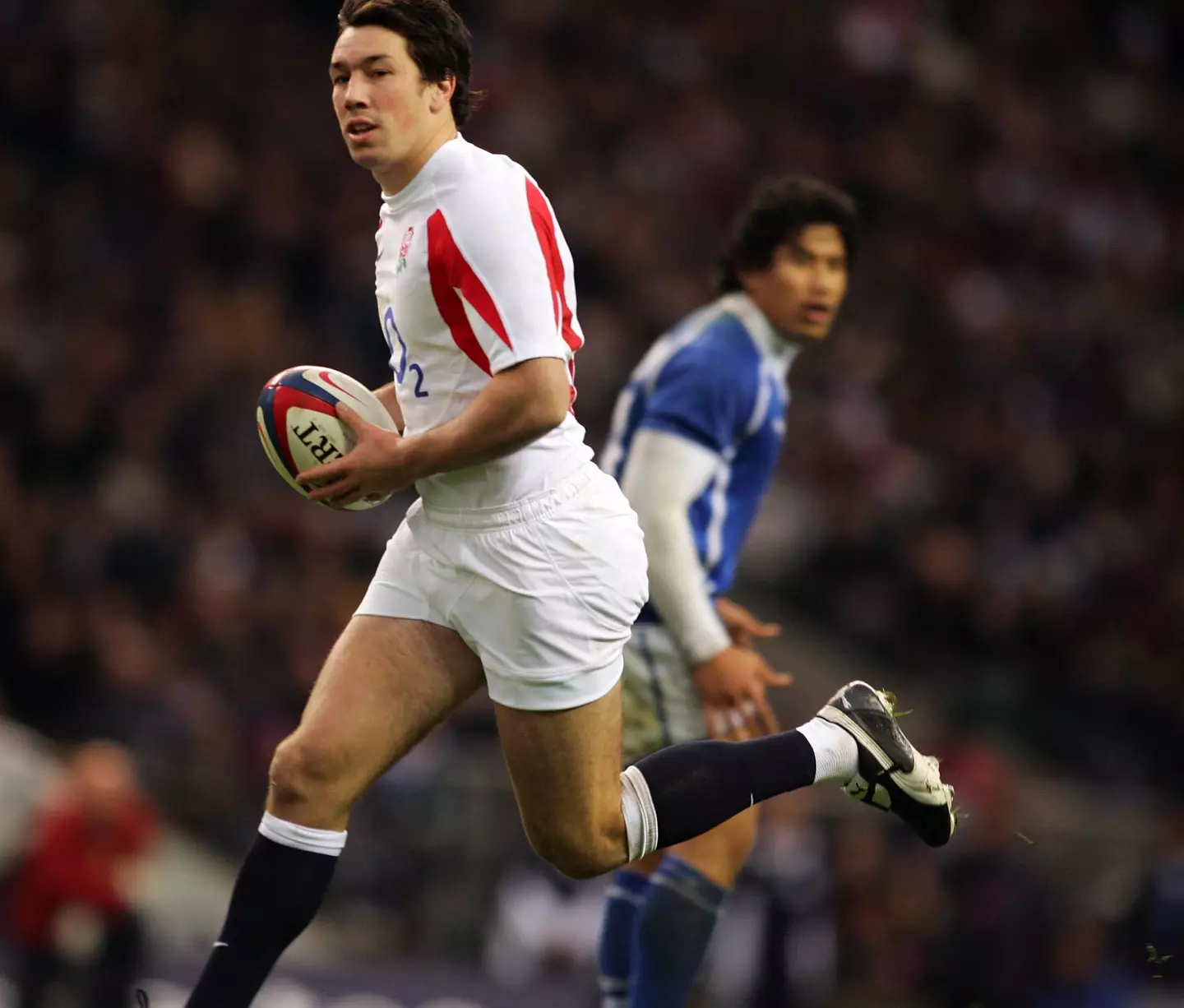 Tom Voyce, pictured in 2005 during England's 40-3 win over Samoa in which he scored two tries. (Mark Leech/Offside via Getty Images)