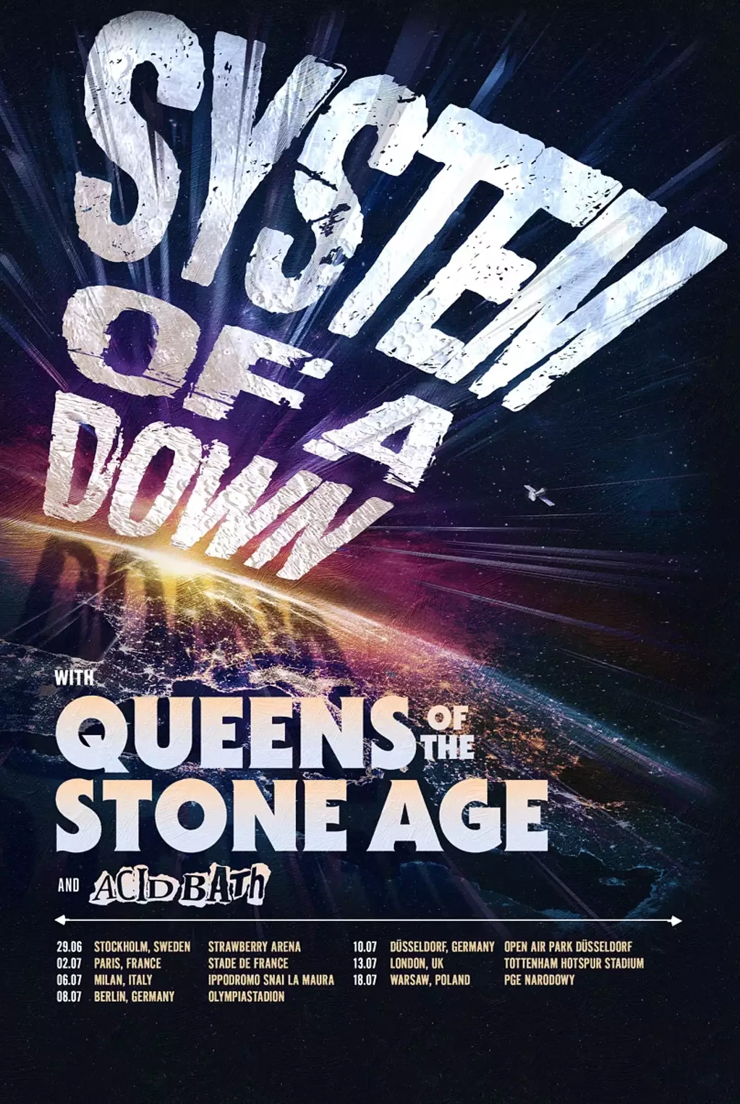 The band will play in north London, with Queens of the Stone Age and Acid Bath in support (System of a Down)