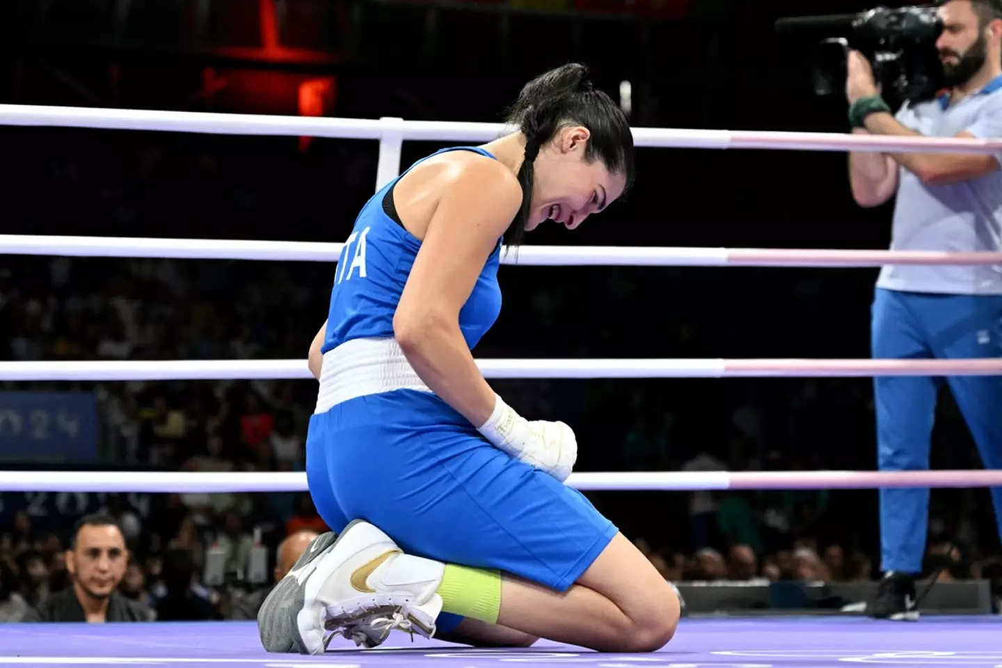 Italy's Angela Carini has apologised for her behaviour on the night. (MOHD RASFAN/AFP via Getty Images)
