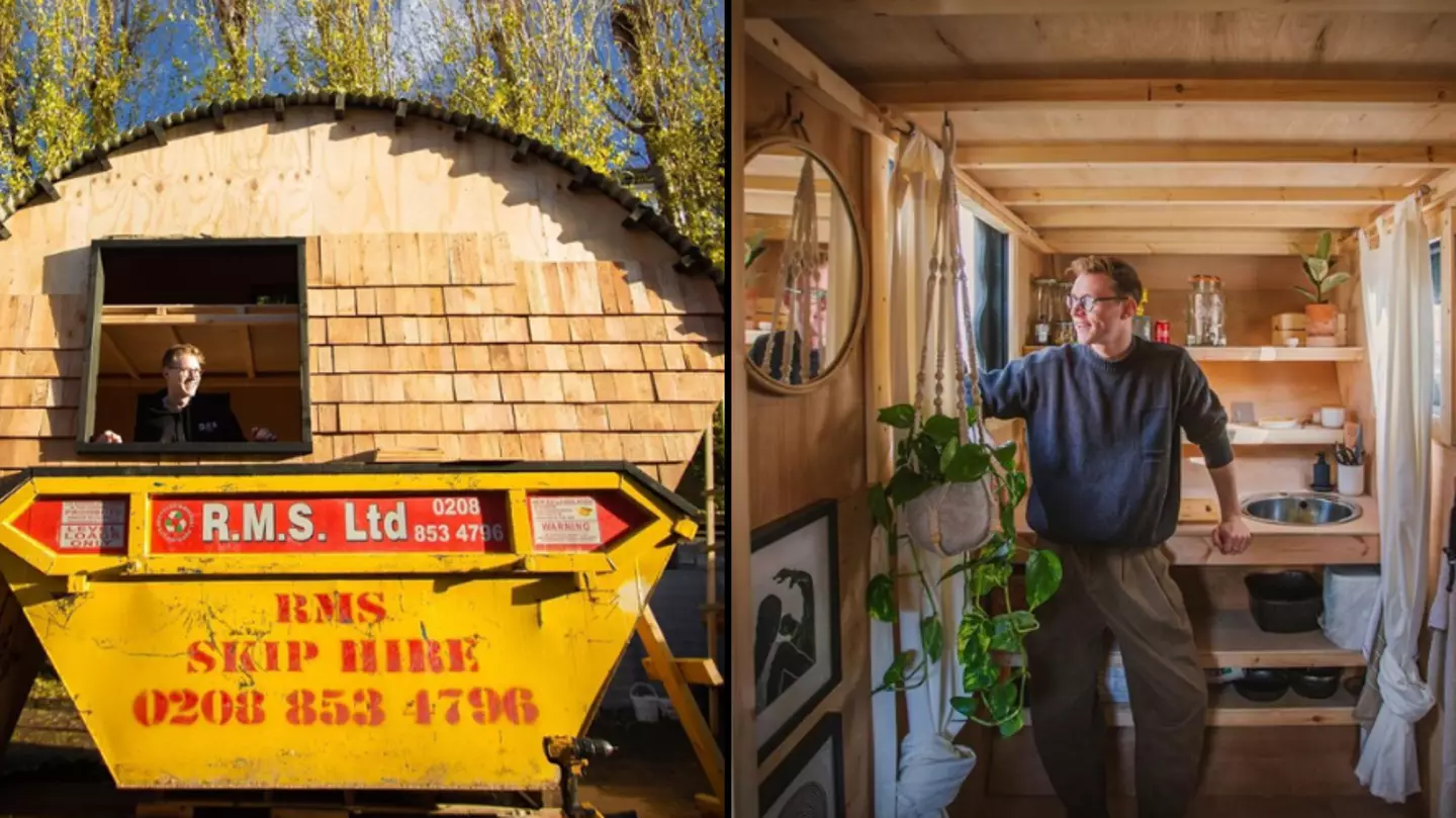 Man has converted a skip to live in because he says it's better than living in London