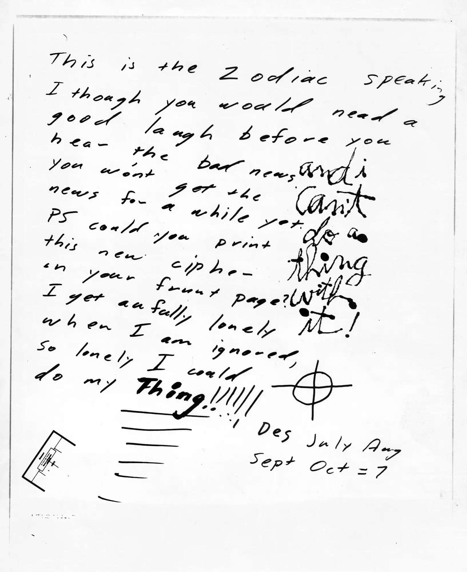 One of the letters sent to the press by the Zodiac Killer.