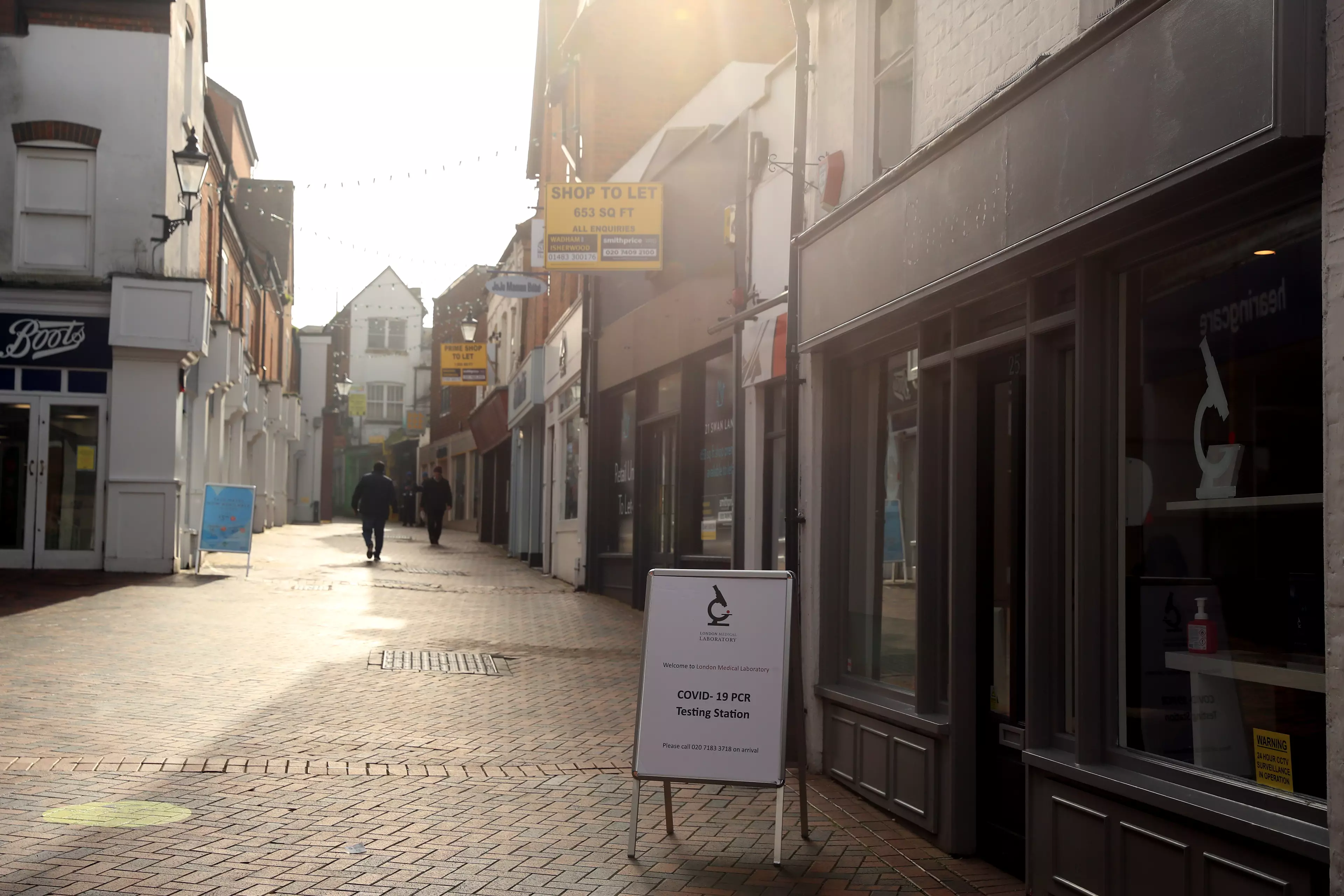 An empty high street in Guildford, Surrey (