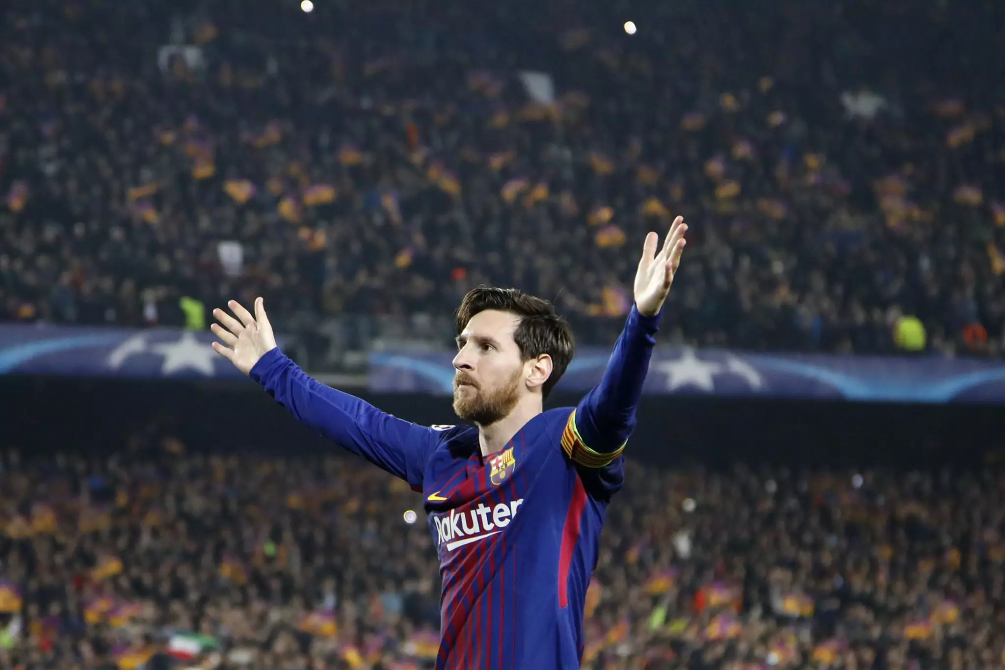 Messi celebrates scoring. Image: PA