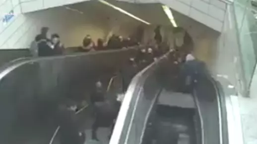 Man Falls Into Broken Escalator When It Opens Up Beneath Him