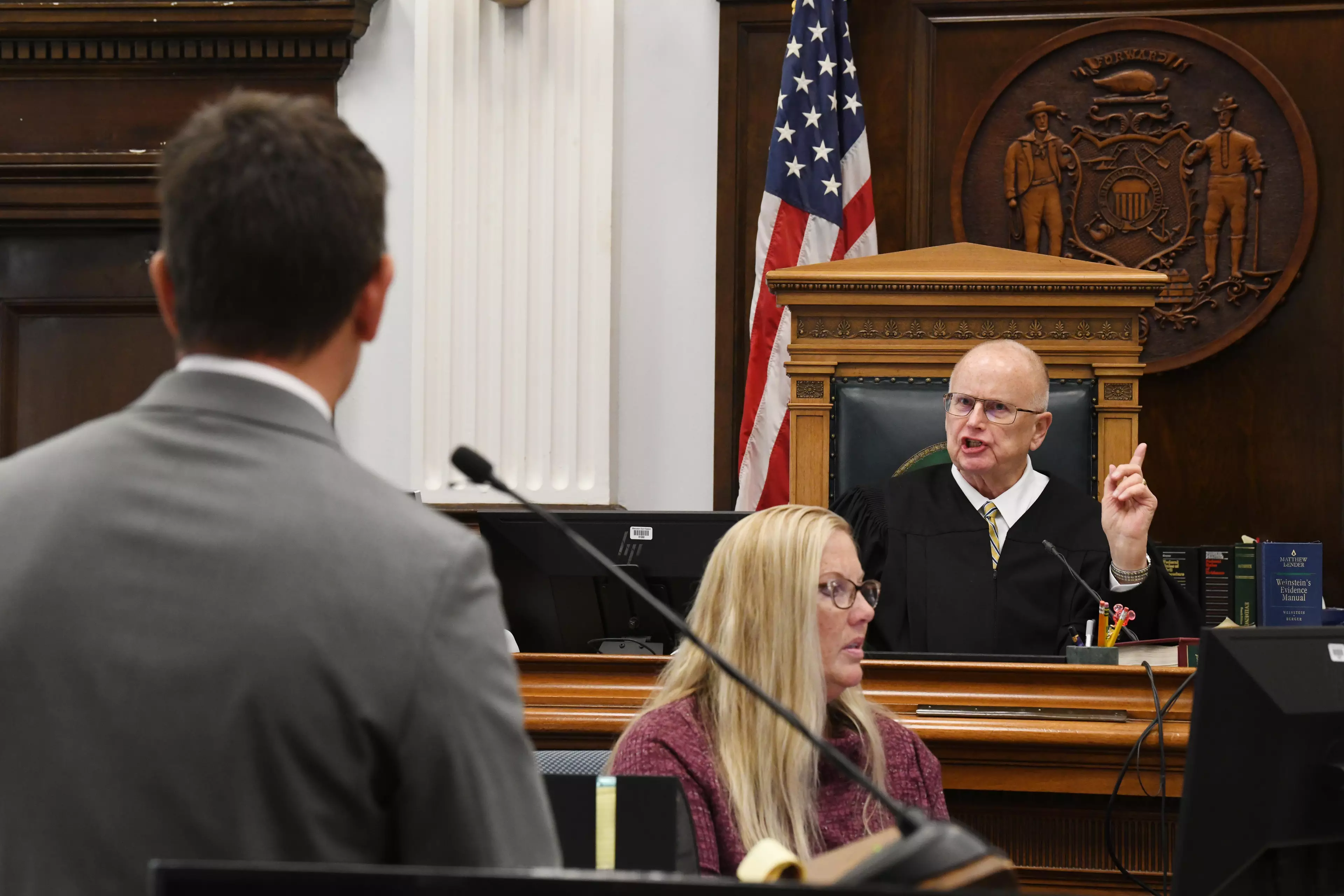 Judge Bruce Schroeder addressing prosecutor Thomas Binger.