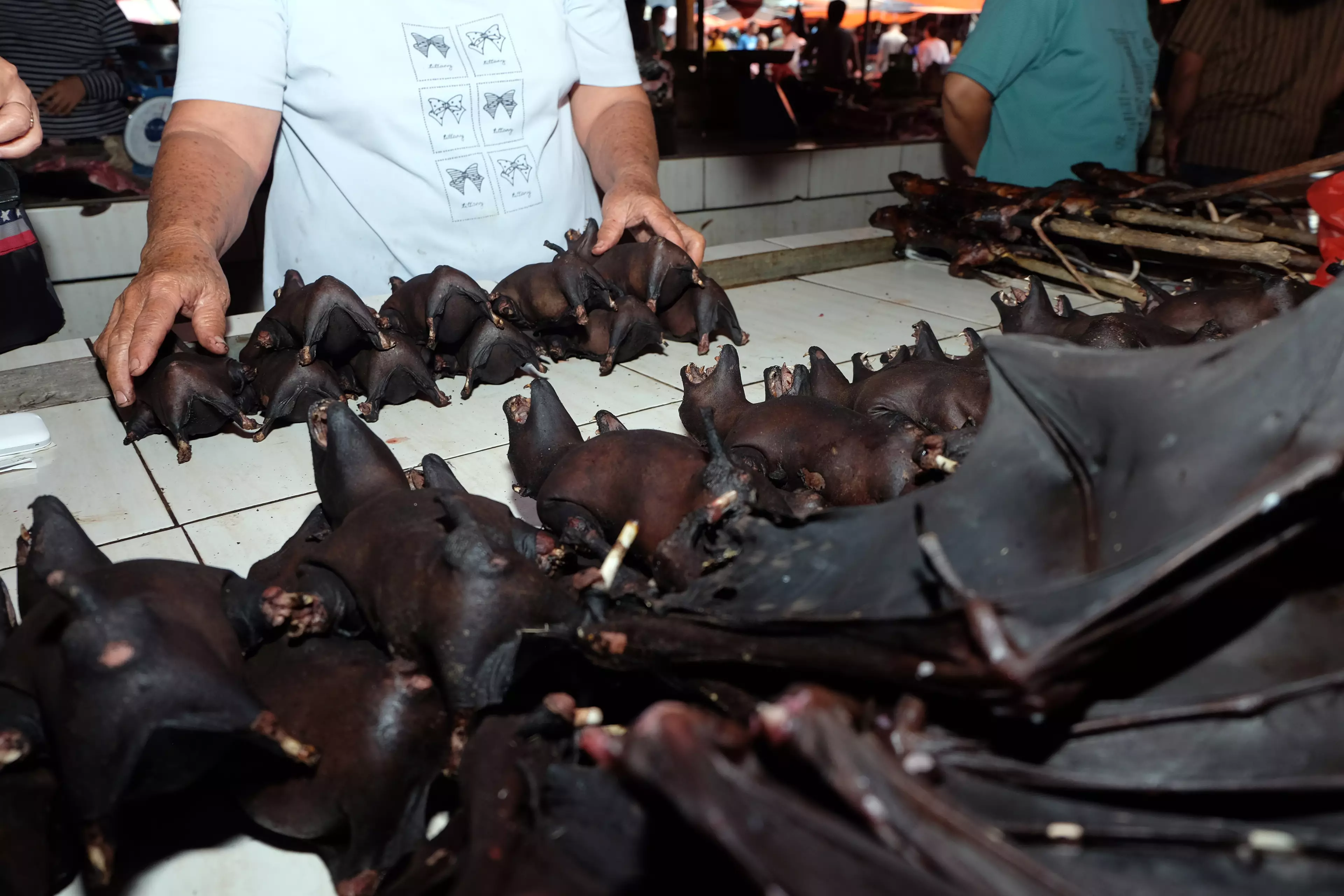Pictures from February 2020 show bats being sold at Tomohon Market.