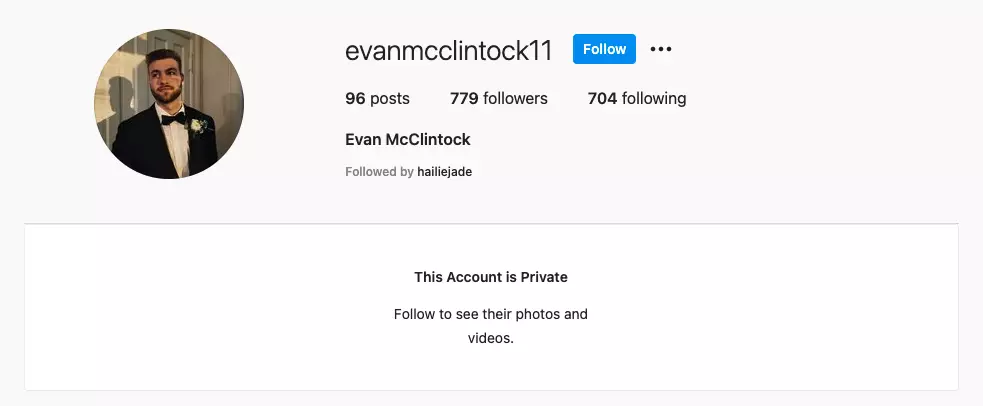 Evan McClintock keeps a low profile on social media (