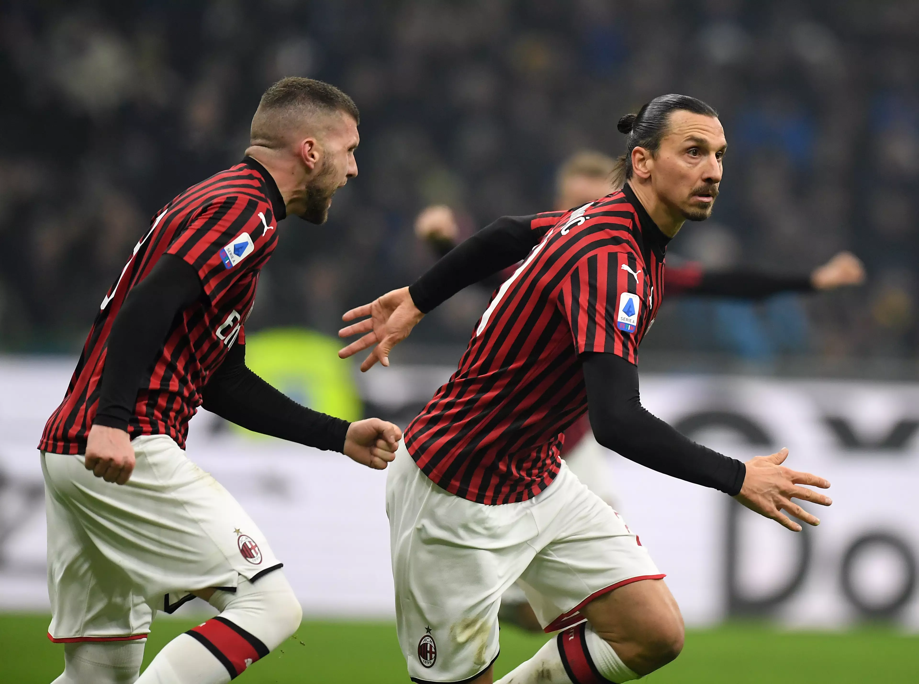 Ibrahimovic celebrates scoring in the derby against Inter. Image: PA Images