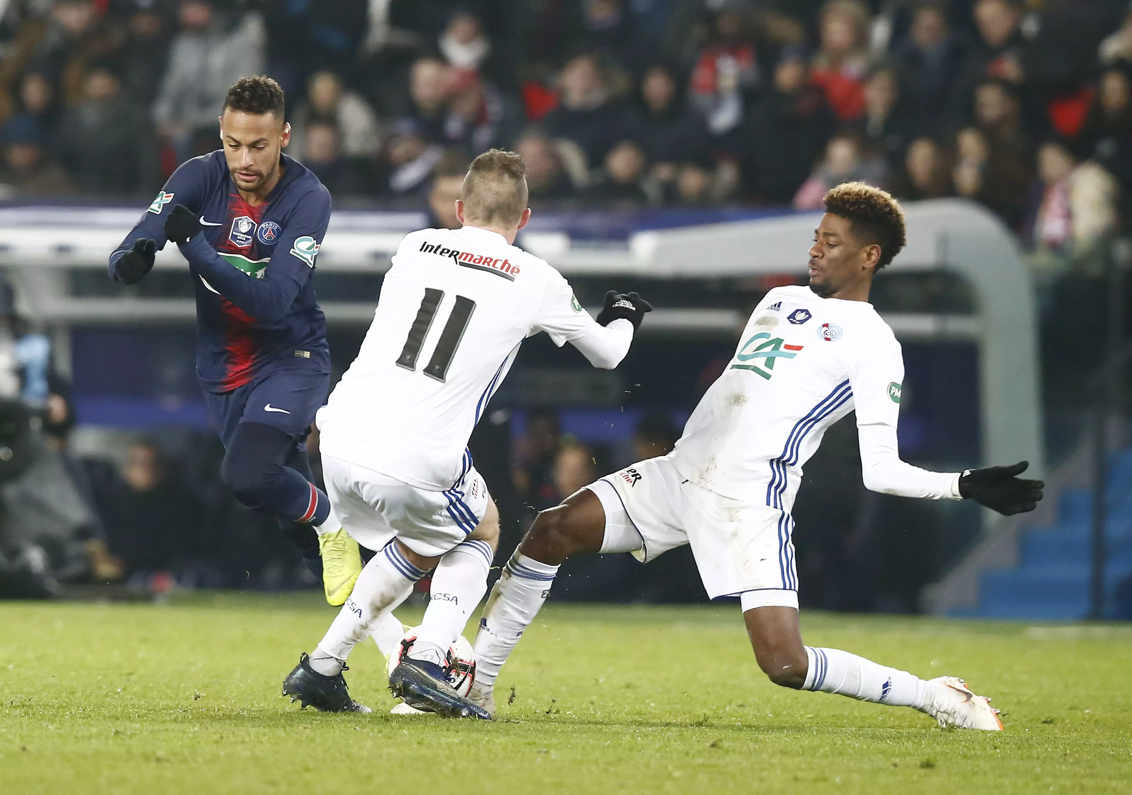 Neymar came in for some rough treatment against Strasbourg. Image: PA Images