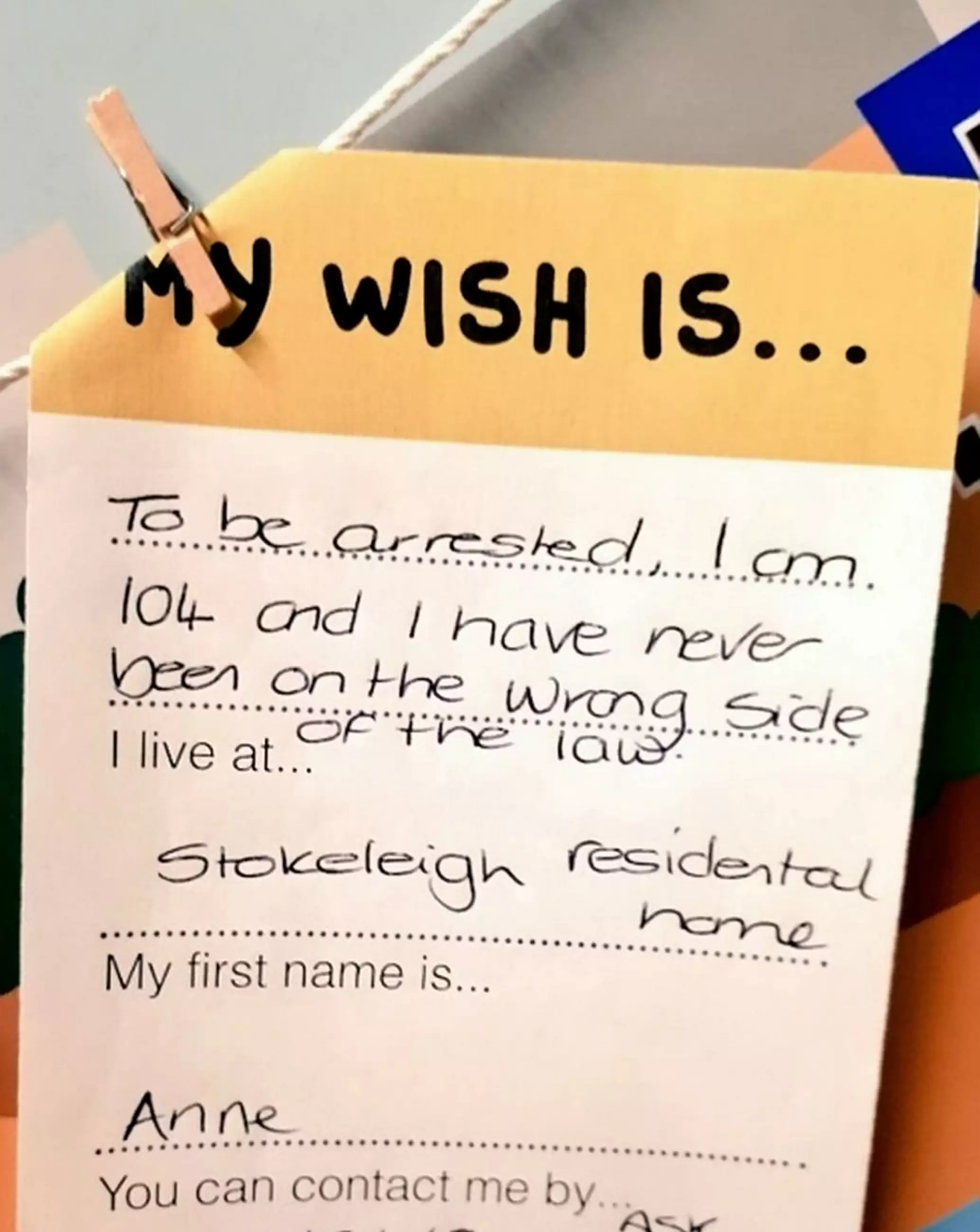 Anne's wish was pegged on to a 'wishing line'.