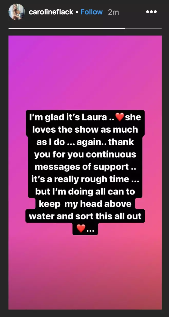 Caroline showed her support for her replacement Laura on Instagram (