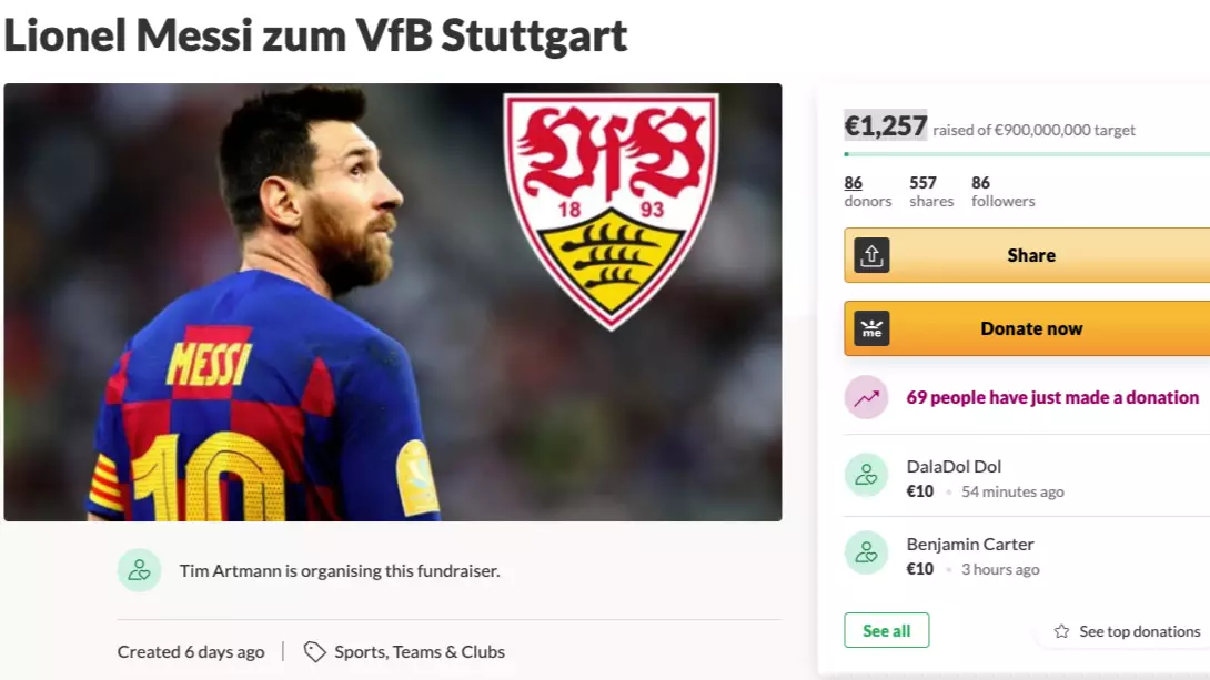 German Football Fan Sets Up GoFundMe Page To Raise $1.5billion So His Club Can Sign Lionel Messi