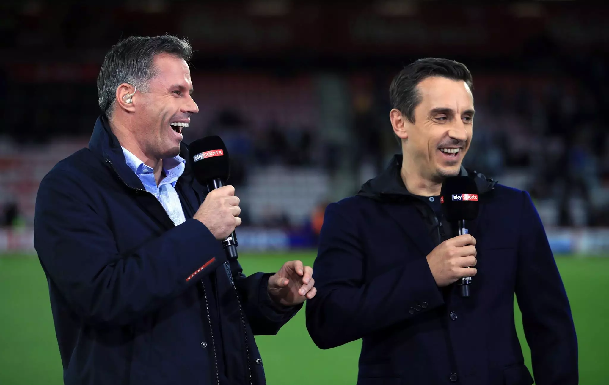 Neville and Carragher on Sky Sports duty earlier in the Premier League season. Image: PA
