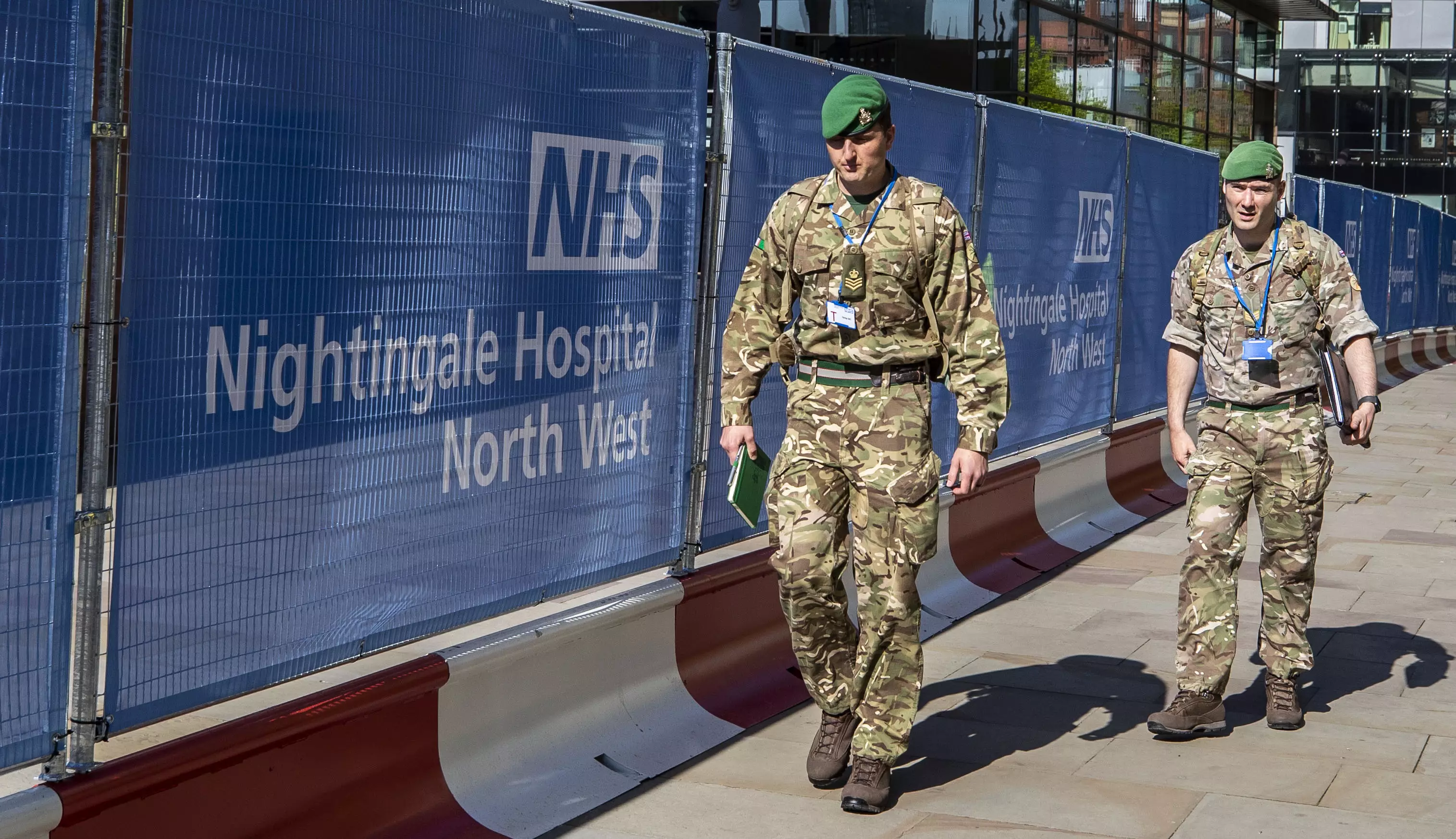 The military outside the new Nightingale Hospital in Manchester.
