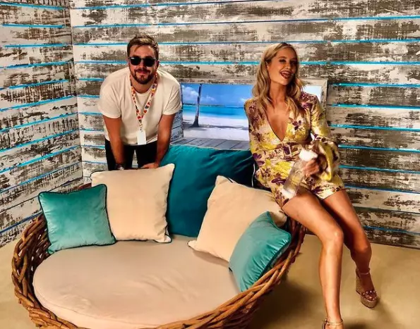Iain Stirling and Laura Whitmore in the Love Island villa (