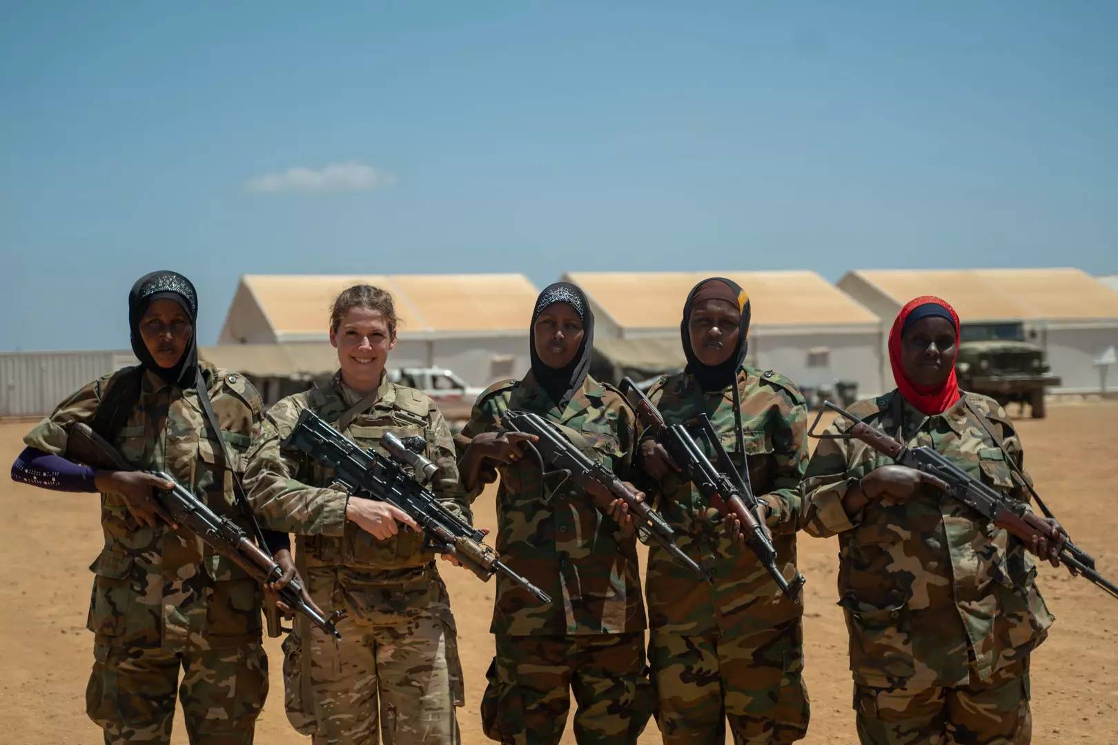 Cpl Sophie Fitzhugh with troops from the Somalian National Army.