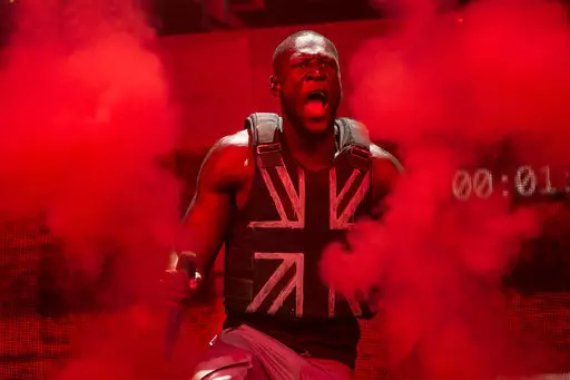 Stormzy performs on the third day of Glastonbury Festival.