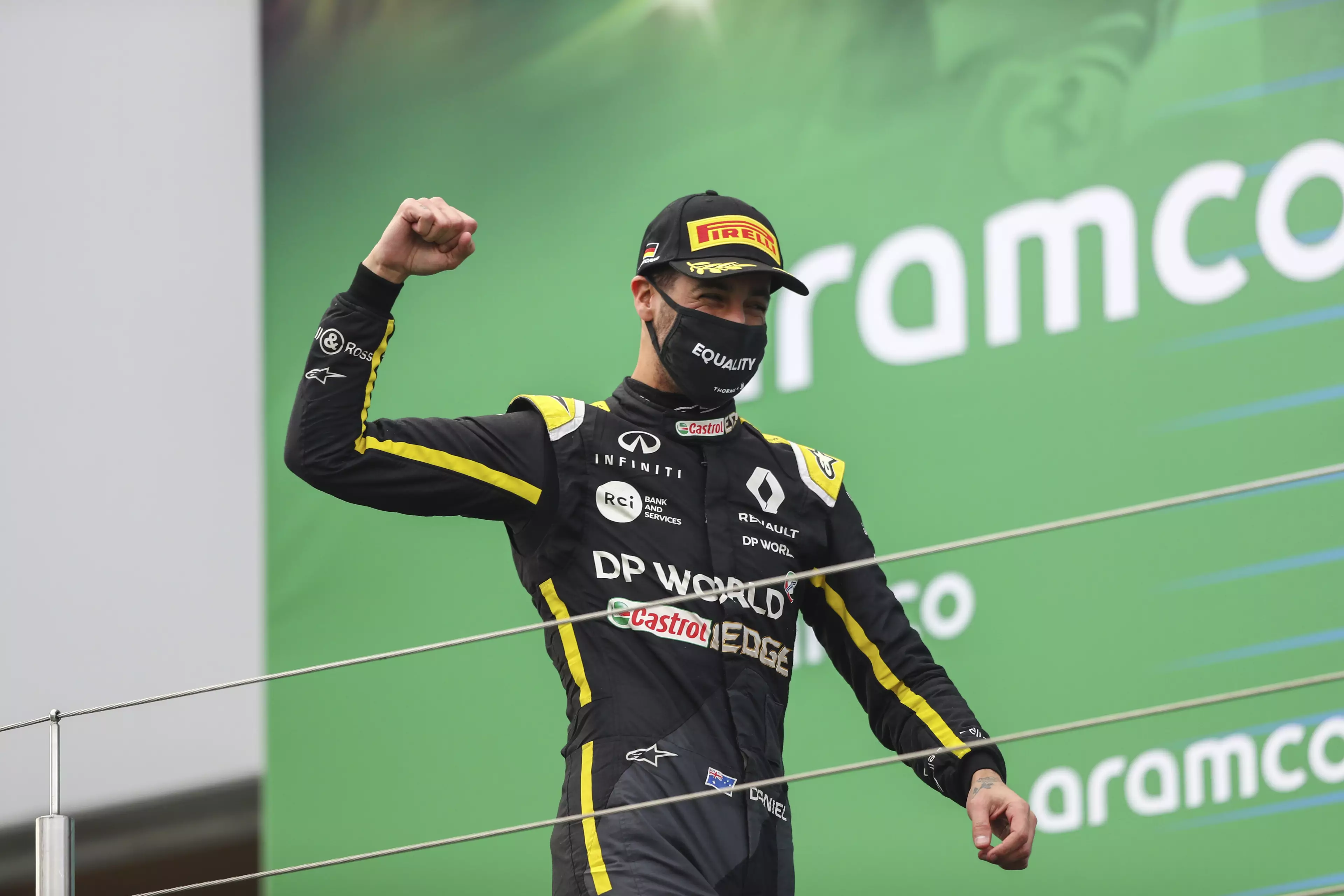 Daniel Ricciardo celebrates his podium in Germany.