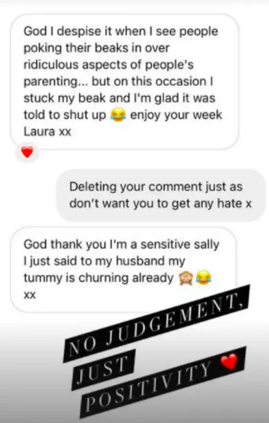 Later, Laura shared a screengrab on her stories, of one of the followers apologising for 