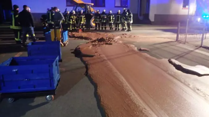 A Ton Of Chocolate Spills Out Onto The Road From Local Sweet Factory