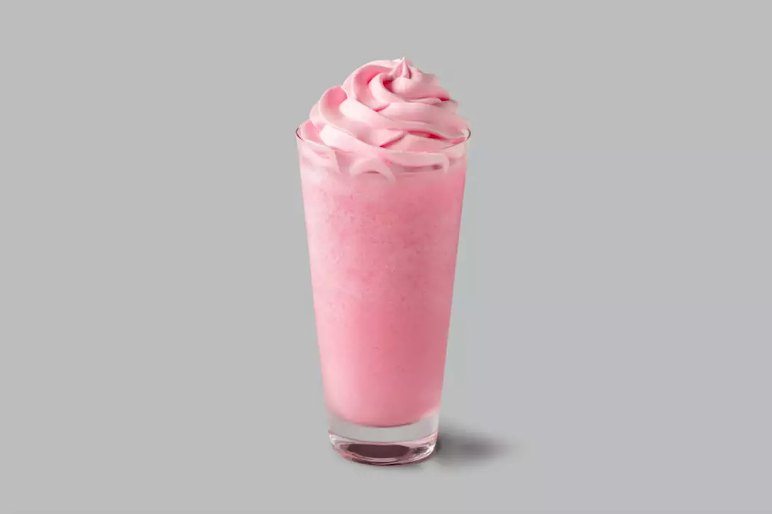 The drink combines real ruby chocolate pieces with raspberry flavoured syrup and pink whipped cream (