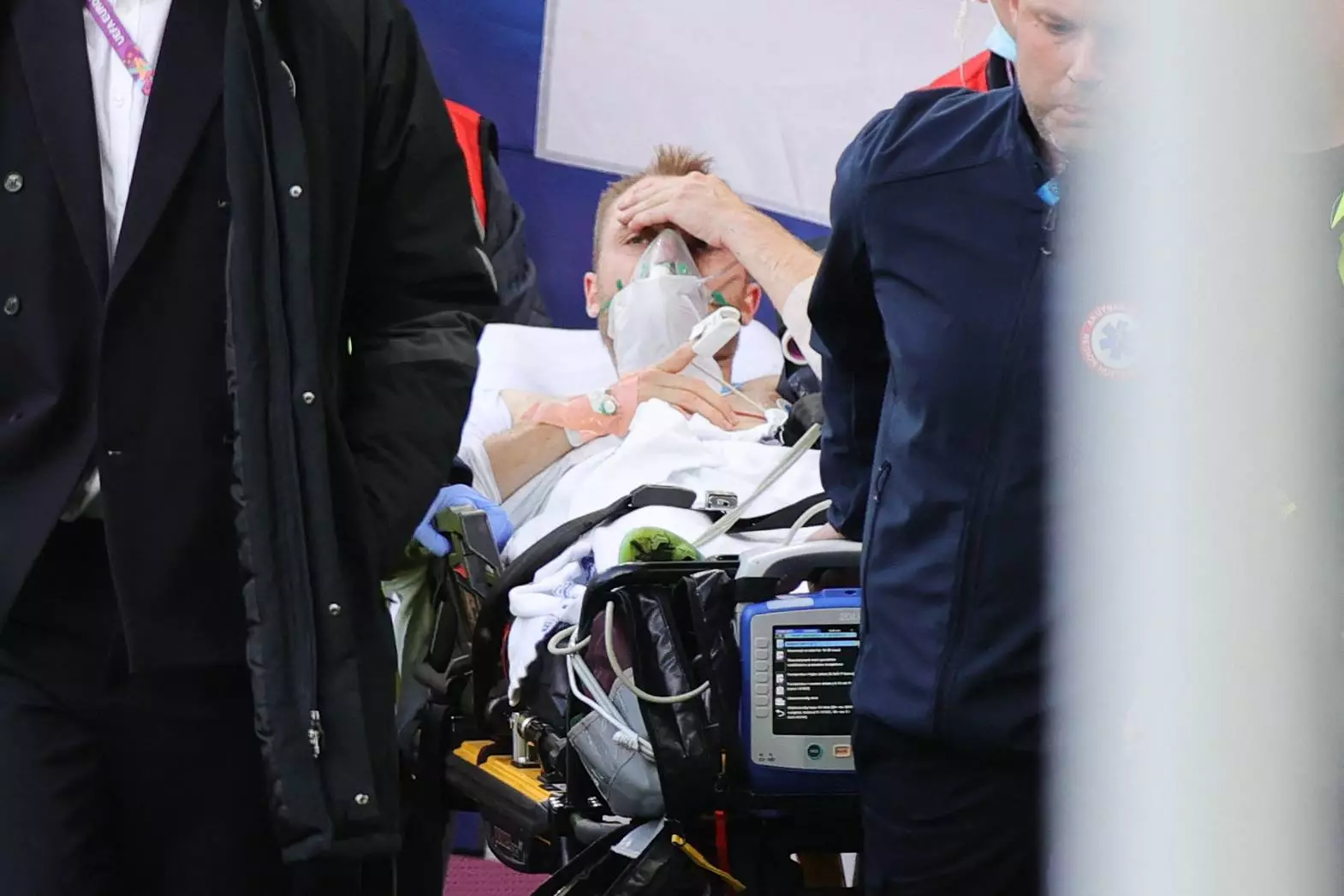 Eriksen was rushed to hospital.