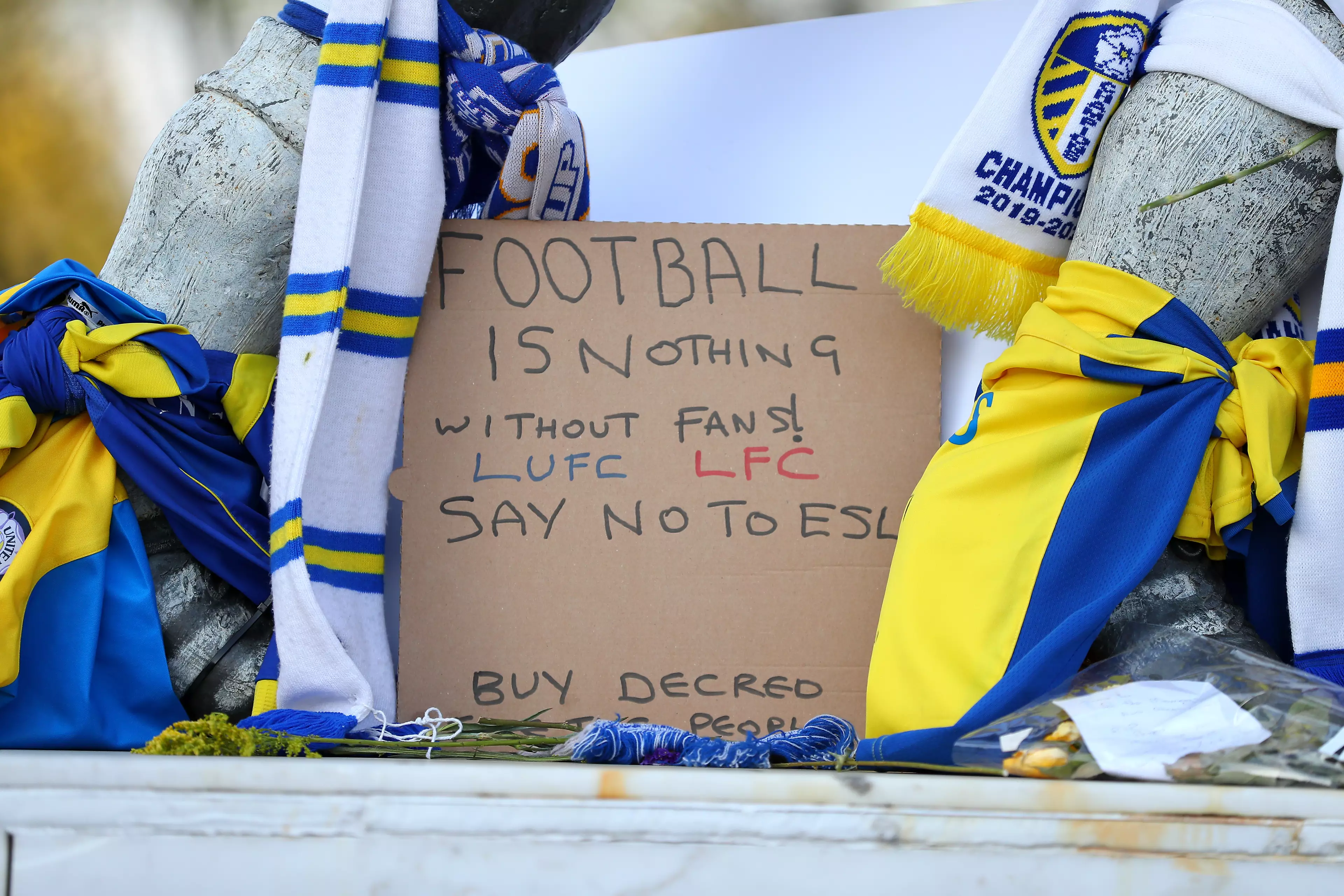 Fans protested outside Elland Road ahead of the game. Image: PA Images