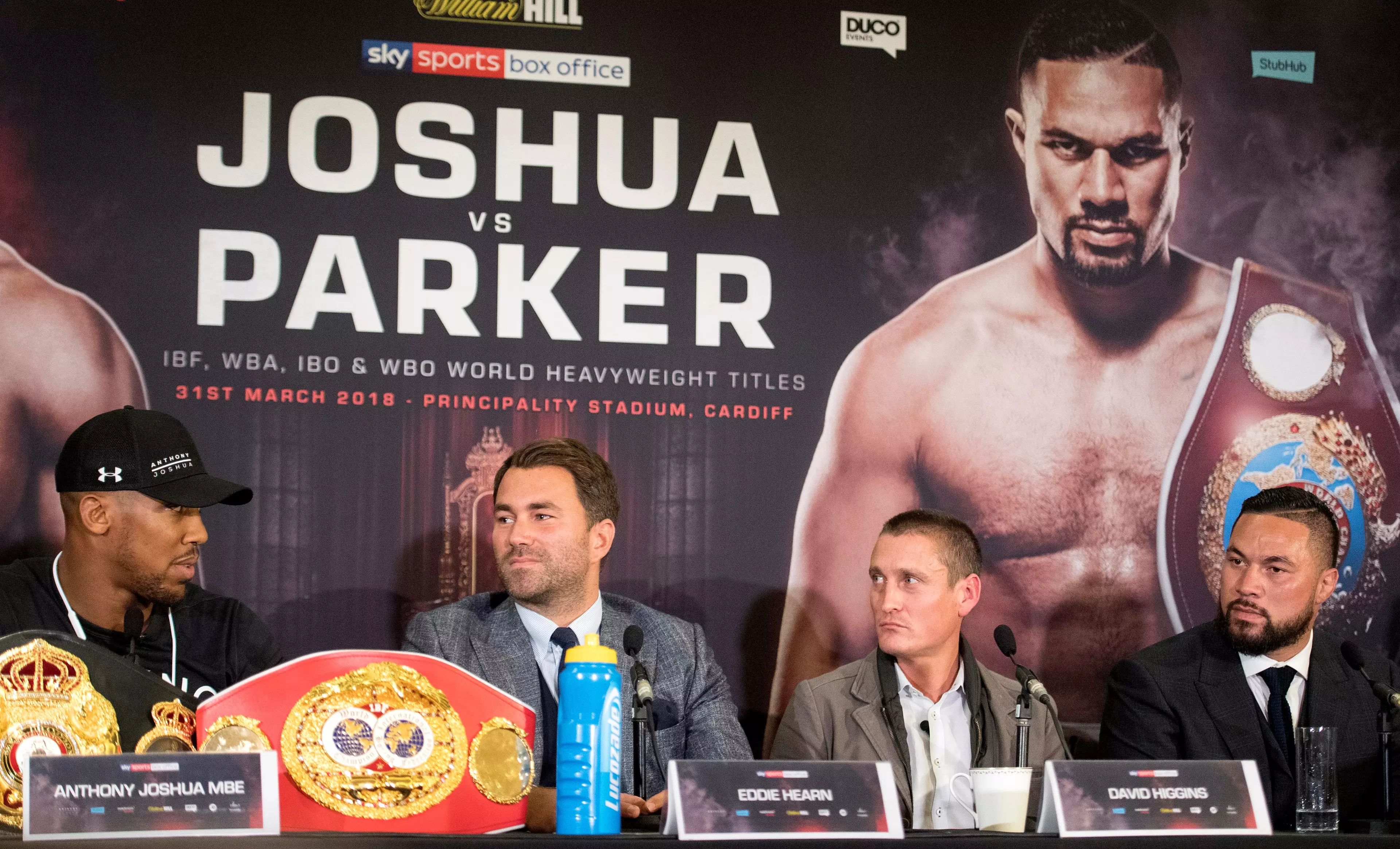Joshua and Parker trade words at a pre-fight presser. Image: PA