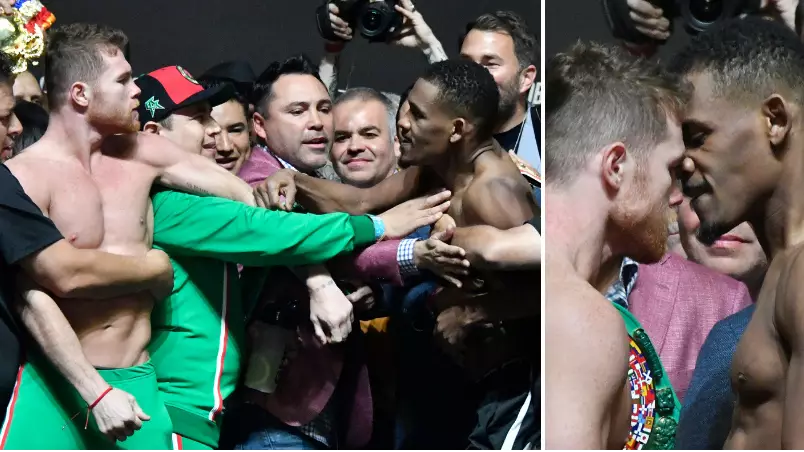 Saul 'Canelo' Alvarez And Daniel Jacobs Have To Be Pulled Apart At Weigh-In